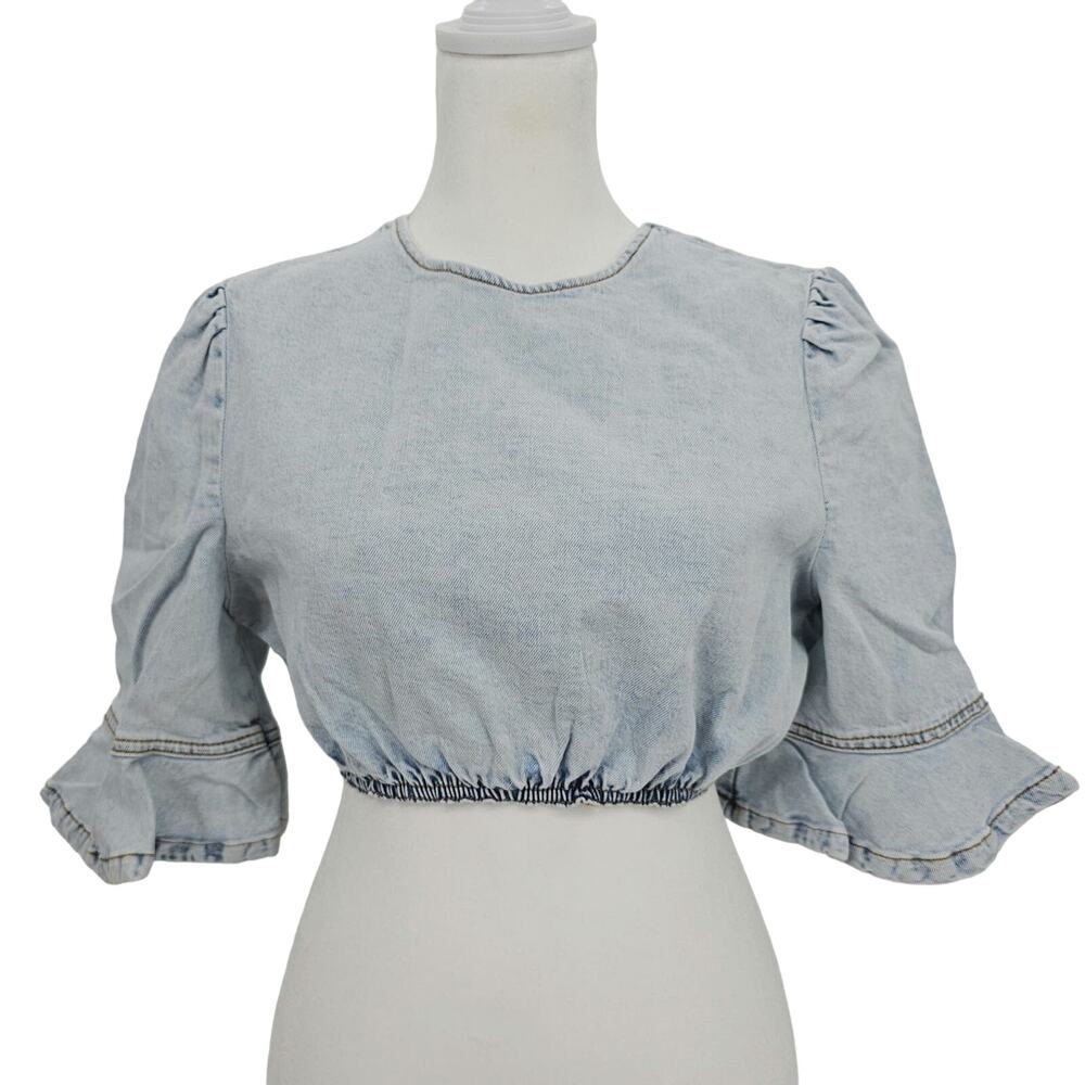 Weworewhat Womans Size S Cropped Denim Top Indigo Comfort Super Light NEW